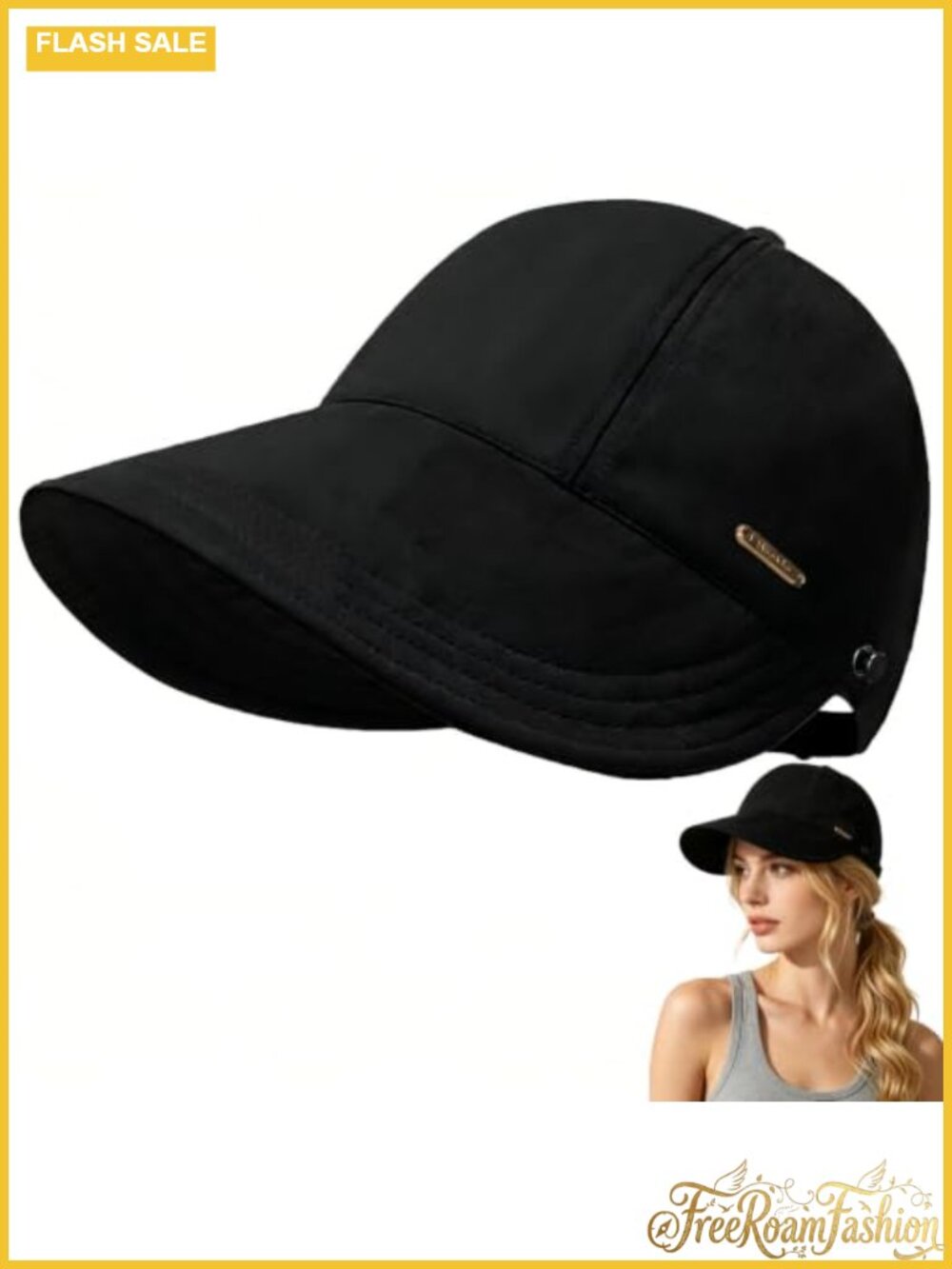 UPF 50+ Sun Hat Wide Brim Ponytail Packable Ripstop Polyester